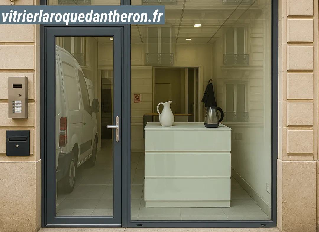 Façade vitrine de magasin en aluminium sur mesure à La Roque-d'Anthéron